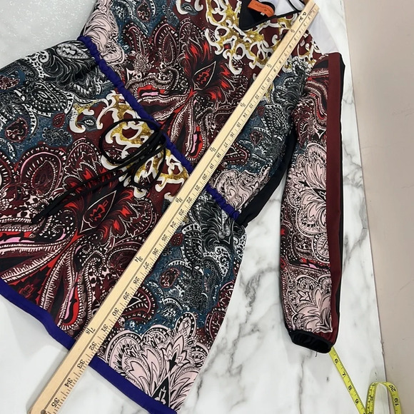 Clover Canyon Dress Womens XS Red Blue Printed Bubble Sleeve Mini V Neck - Picture 10 of 11